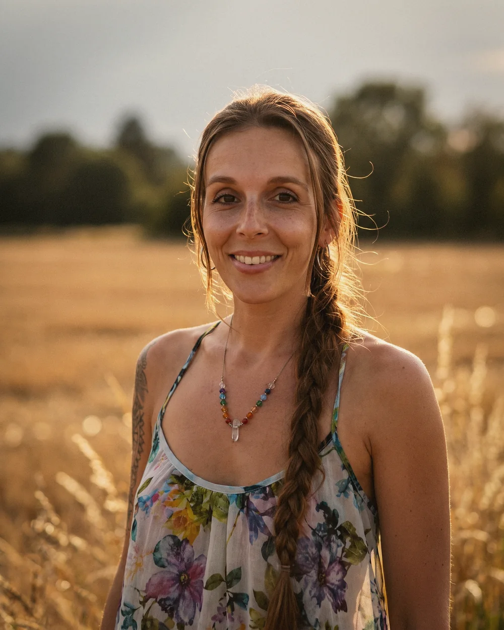 Sophie Christin Braun am Feldrand im späten Nachmittagslicht