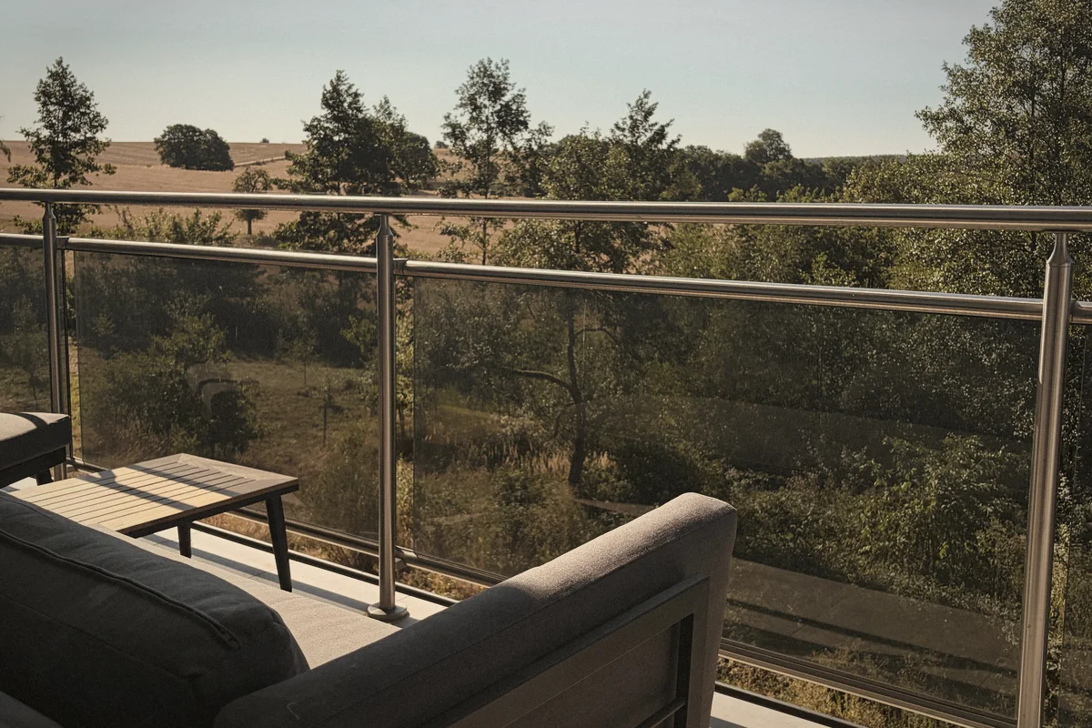 Balkon mit weitem Blick über die Landschaft